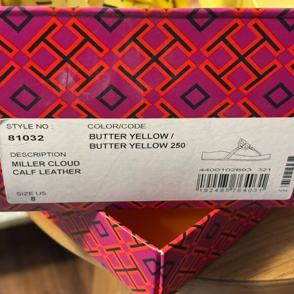 Tory Burch Miller Cloud Flip Flops Butter Yellow Calf Leather Womens Size 8 - Picture 3 of 7
